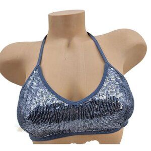 New Chan Luu Sequin Bra Womens S Flint Stone Blue T-Back Bralette